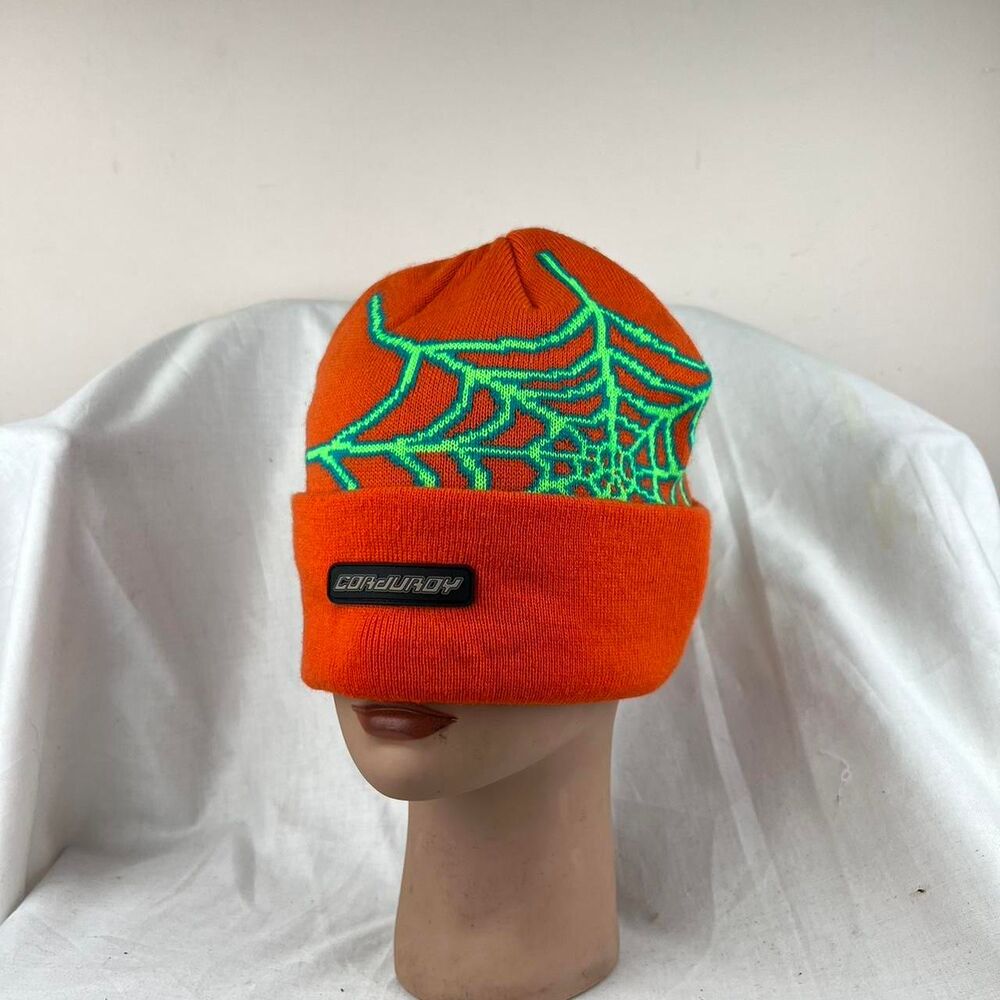 Corduroy Web Orange & Green Spiderweb Beanie